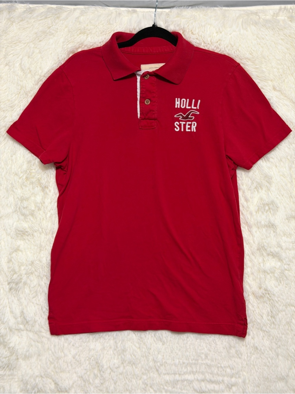 Hollister Mens Y2K Preppy Short Sleeve Polo Shirt Size XL Red Cotton 1/4 Button